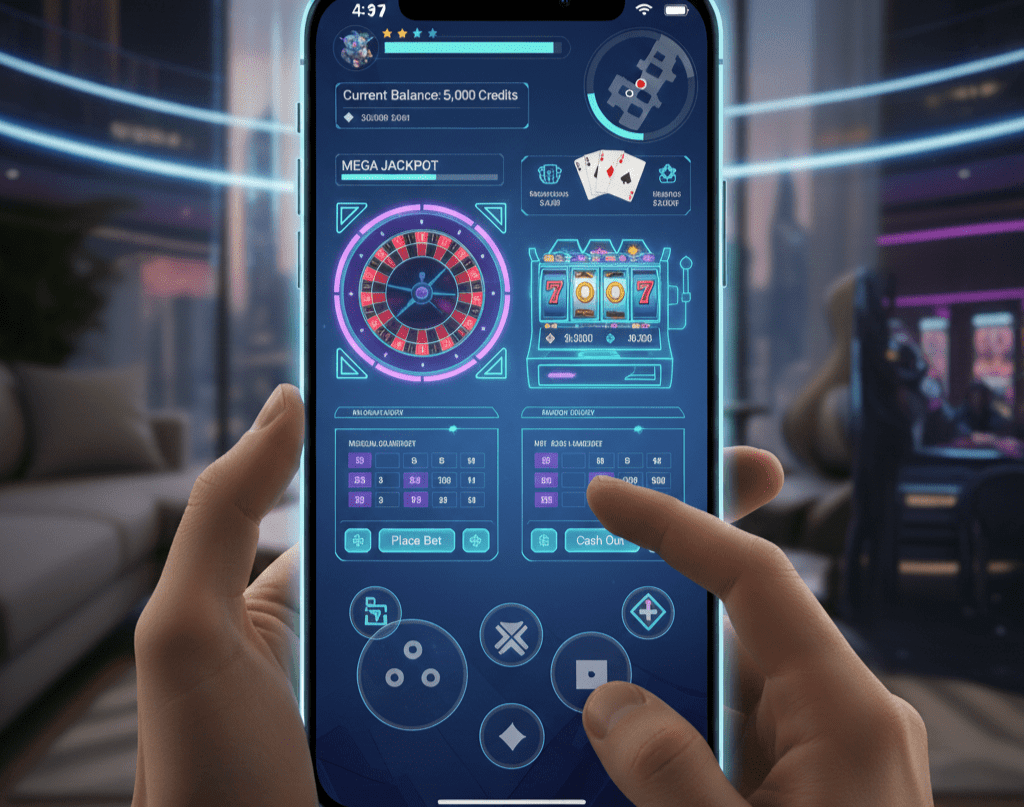 Wild Casino mobile gameplay screenshot showing casino games on smartphone